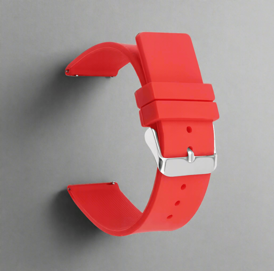 Uhrenarmband Silikon 16mm Schnellverschluss rot & silber