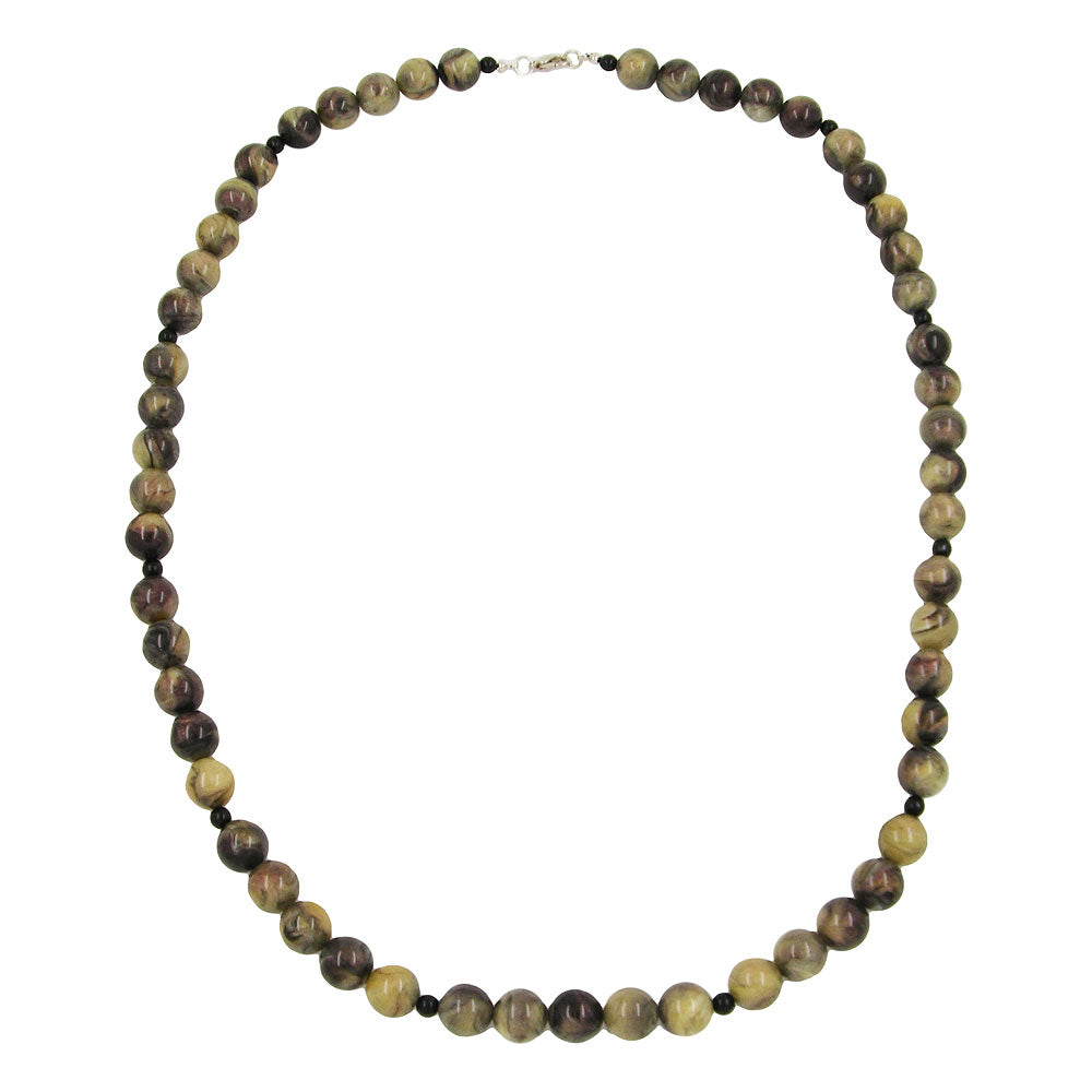 Kette  Perlen 12mm oliv-schwarz-marmor