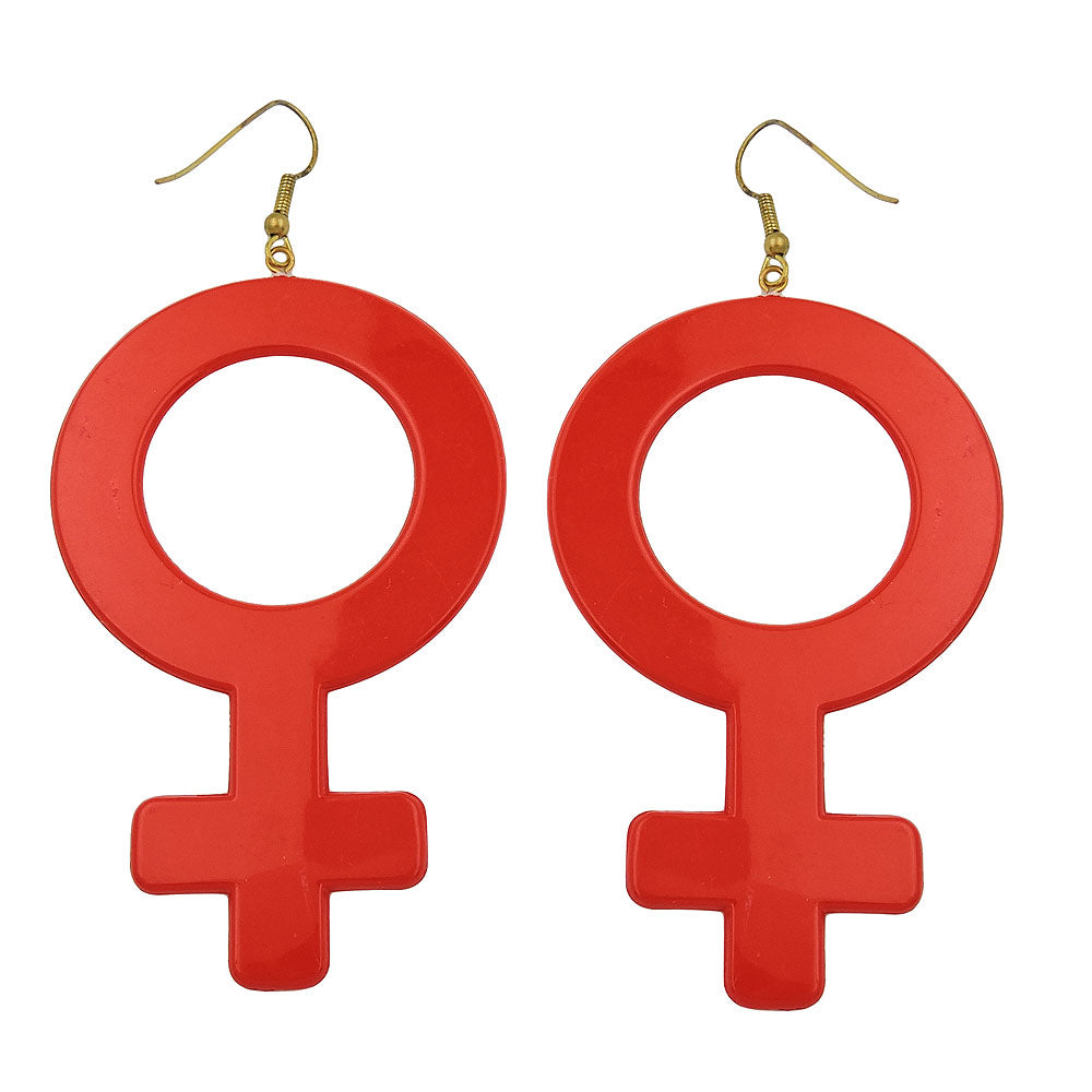 Ohrhaken Ohrring 100x50mm Frauenzeichen weibliches Symbol rot Kunststoff
