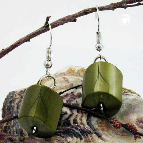 Ohrhaken Ohrhänger Ohrringe 37x15mm Schrägperle Kunststoff grün-seidig-glänzend
