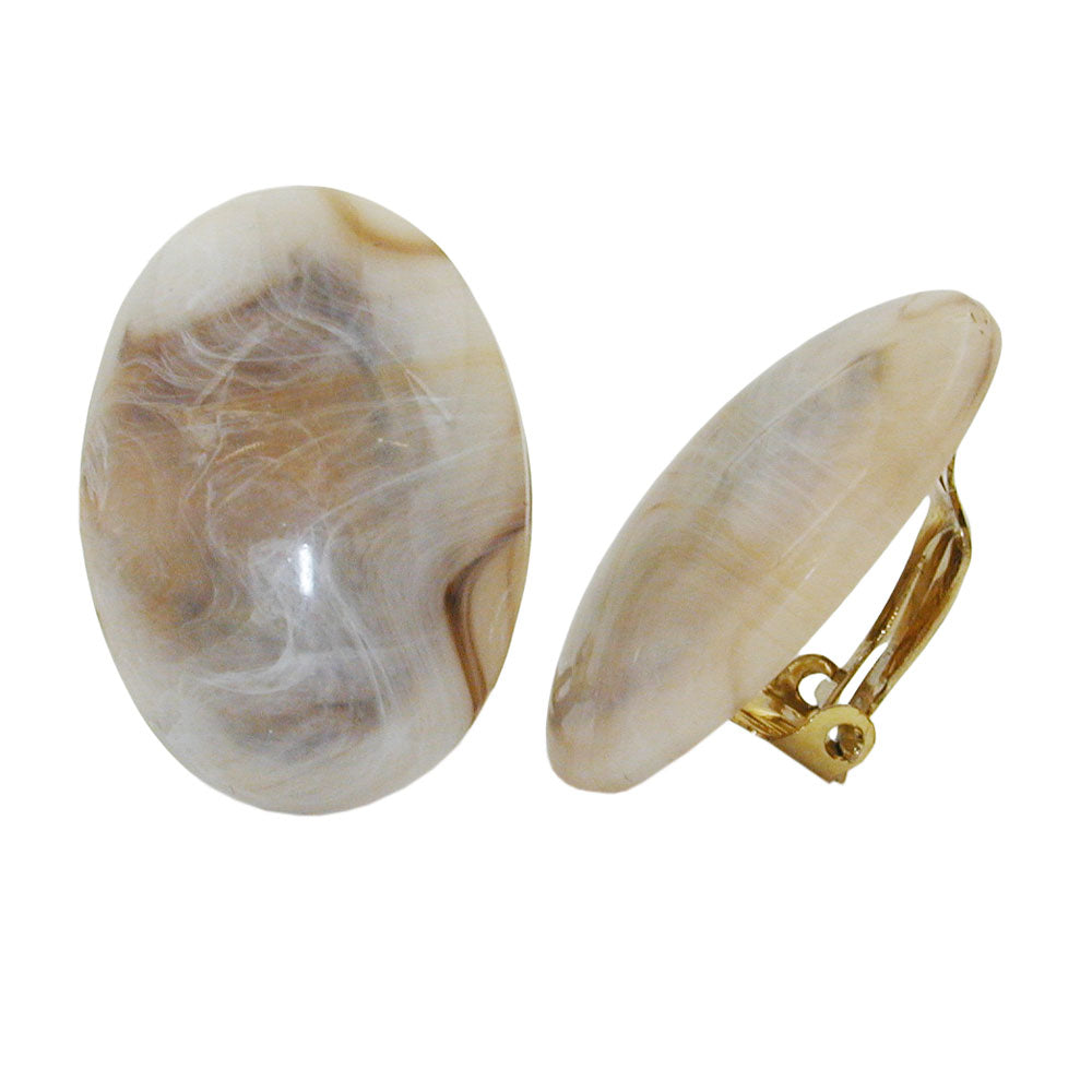 Clip Ohrring 27x19mm oval beige-horn-marmoriert glänzend Kunststoff-Bouton