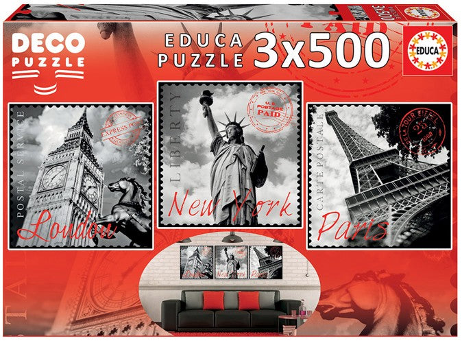 Educa Puzzle 9217096 - Big Cities Deco - 3 x 500 Teile Puzzle