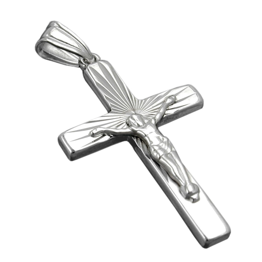 Anhänger 28x19mm Kreuz mit Jesus glänzend rhodiniert Silber 925