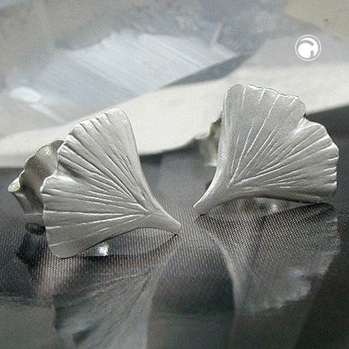 Ohrstecker Ohrring 9mm Ginkgoblatt matt Silber 925