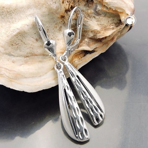 Ohrbrisur Ohrhänger Ohrringe 36x5mm diamantiert glänzend Silber 925