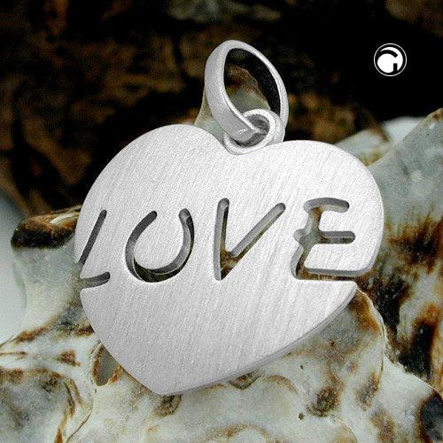 Anhänger18x20 5mm Herz mit Inschrift - LOVE - mattiert rhodiniert Silber 925