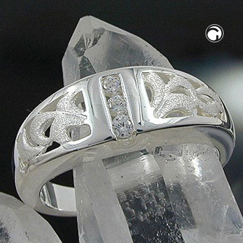Ring 7mm 3 Zirkonias matt-glänzend Silber 925 Ringgröße 60
