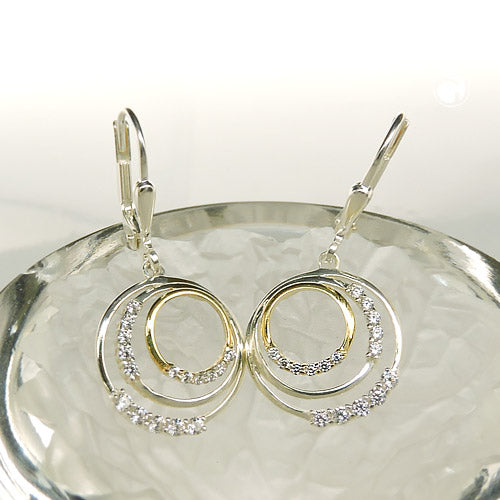 Ohrbrisur Ohrhänger Ohrringe 30x14mm Kreise bicolor mit Zirkonias Silber 925