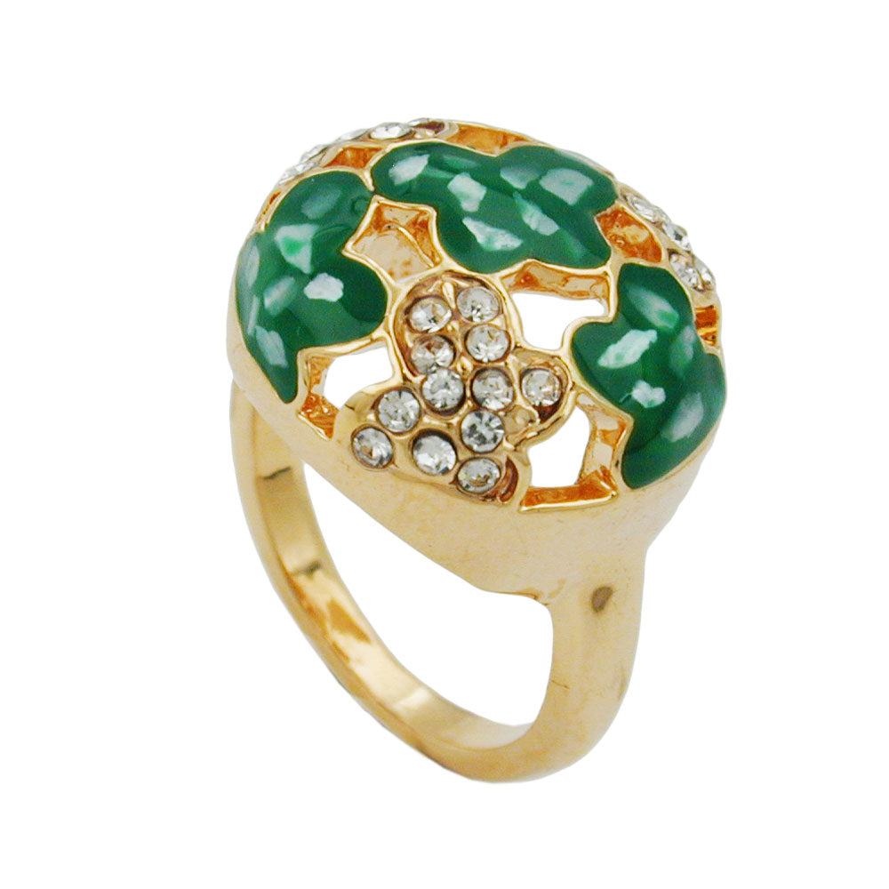 Ring, grün mit Glassteinen, vergoldet