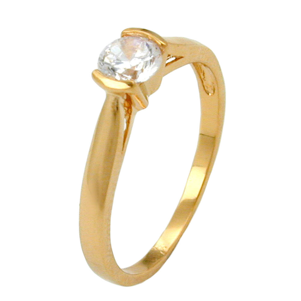 Ring mit 5mm rundem Zirkonia weiß 3 Mikron vergoldet Ringgröße 60