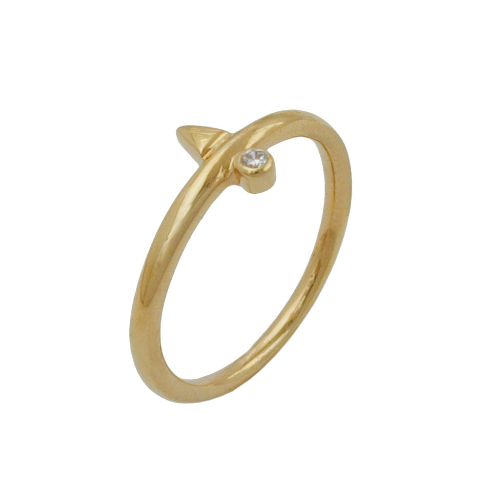 Ring mit Spitze und 2mm weißen runden Zirkonia 3 Mikron vergoldet Ringgröße 62