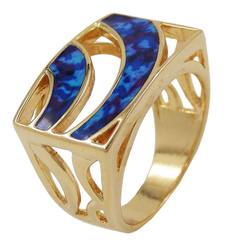 Ring, blau-marmor gold-plattiert