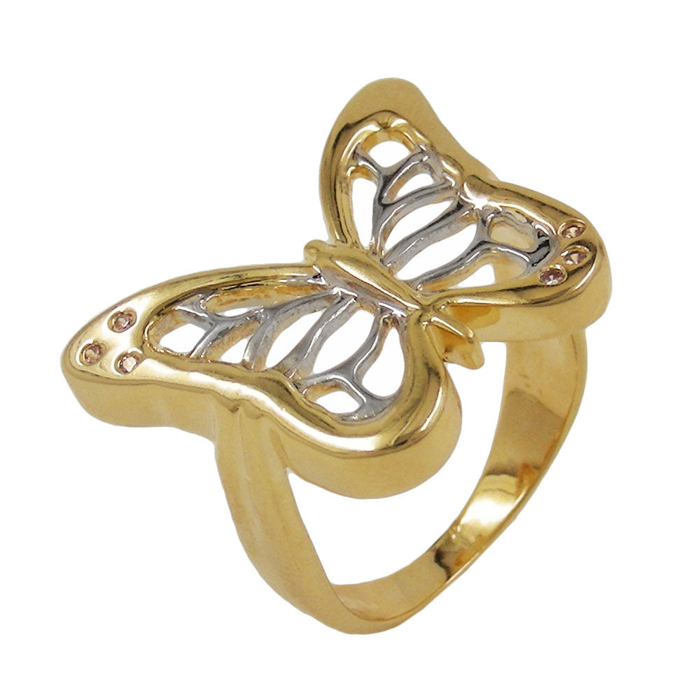 Ring 24x19mm Schmetterling bicolor mit 6 Zirkonias 3 Mikron vergoldet Ringgröße 62