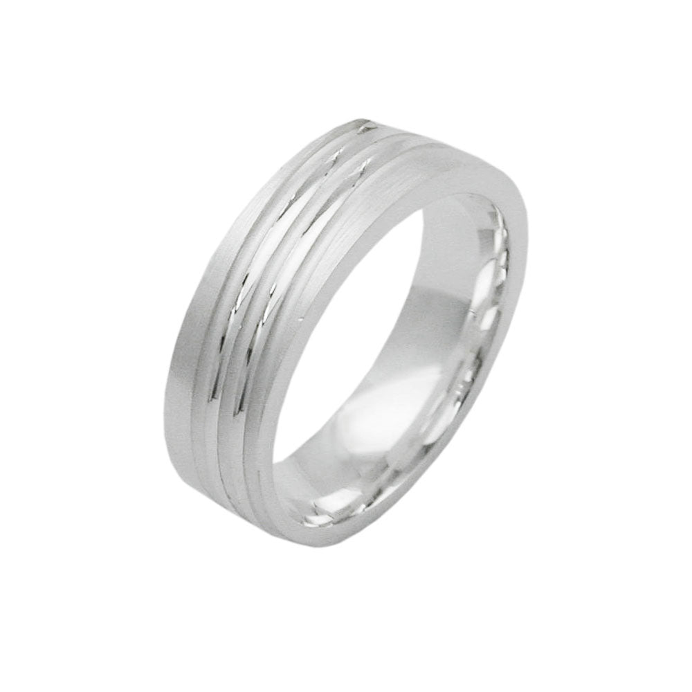 Ring 6mm verlaufende Querrillen matt-diamantiert Silber 925 Ringgröße 56