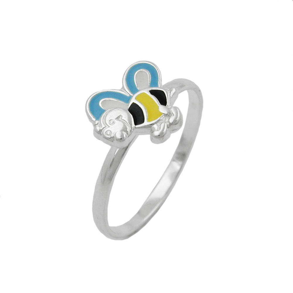 Ring, Biene gelb-schwarz-blau Silber 925
