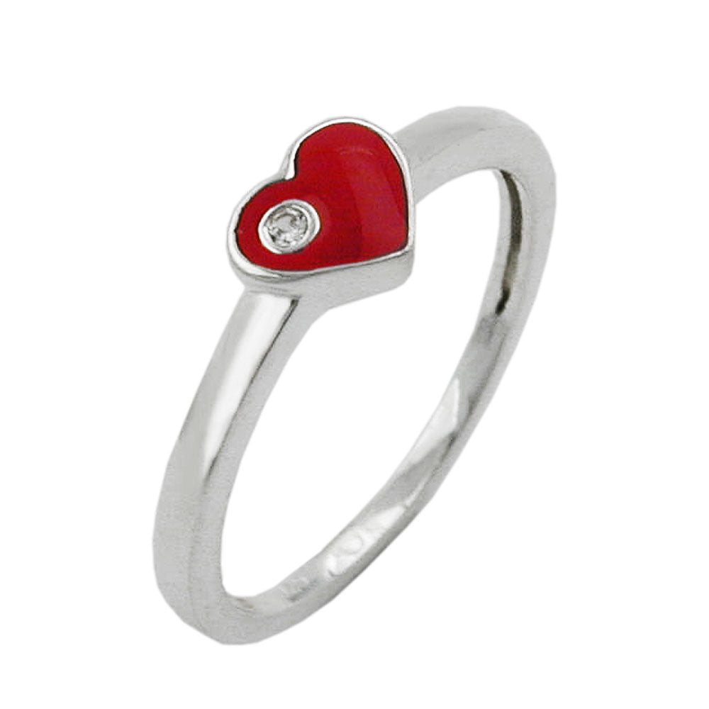 Ring Kinderring mit rotem Herz und weißen Zirkonia Silber 925 Ringgröße 48