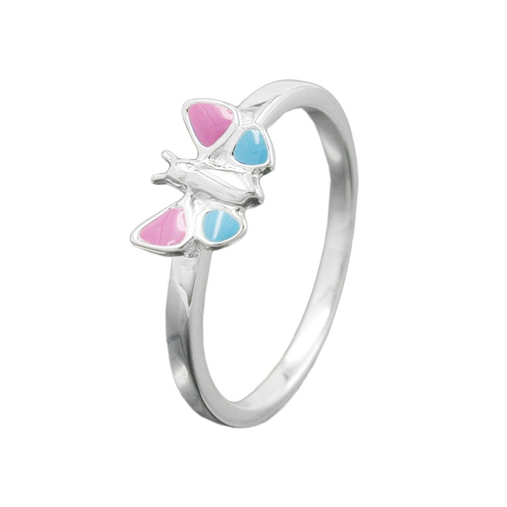 Ring Kinderring Schmetterling rosa hellblau Silber 925 Ringgröße 48