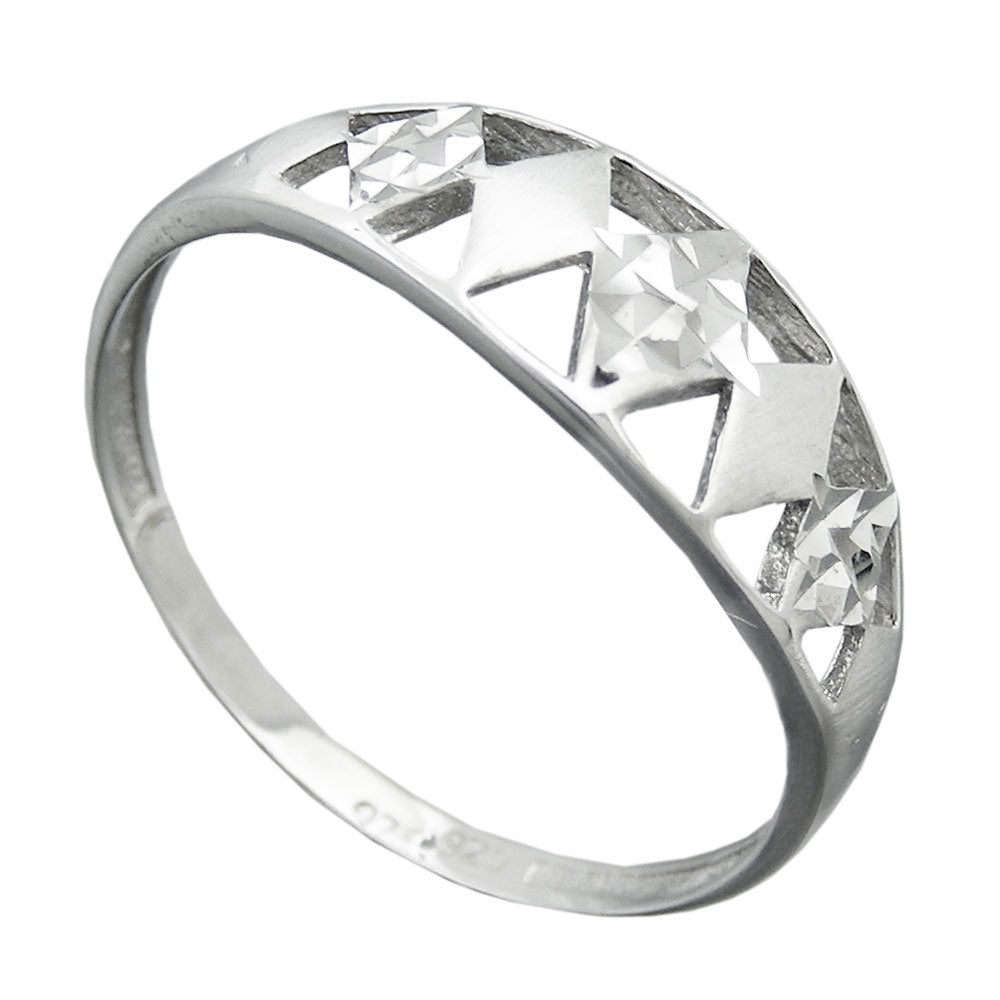 Ring 7mm Muster ausgestanzt matt-glänzend diamantiert rhodiniert Silber 925 Ringgröße 60